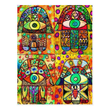 Davidsstern Hamsa Vintages Tapastry Postkarten