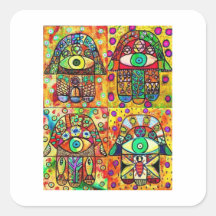 Davidsstern Hamsa Vintages Tapastry Quadratsticker