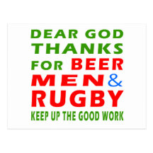 Dear God Thanks For Beer Men And Rugby Post Card