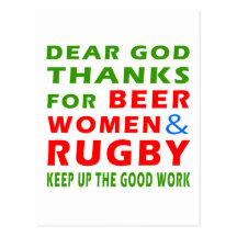 Dear God Thanks For Beer Women And Rugby Postcard
