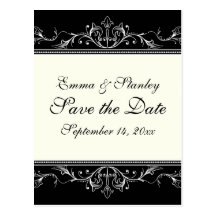 Dekorative Grenze Schwarz-weiß Save the Date Postkarten