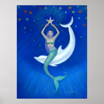 Delphin-Mond-Meerjungfrauphantasie-Kunst Plakat