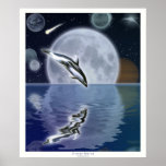 DELPHIN u. MOND II Fantasie-Kunst-Plakat