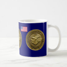 DEPT OF JUSTICE MEDALLION MUG WITH US FLAG