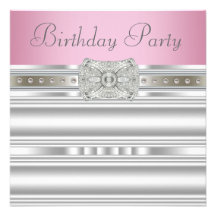 Der Geburtstags-Party der Diamant-silbernen rosa F Einladungen