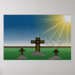 Der Hand des Gottes über dem Kreuz von Christus Plakat