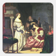 Der Maler mit seiner Familie, 1675 (Öl auf Platte) Quadrataufkleber