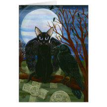 Der Mond-schwarze Katzen-Krähe Goth Fantasie-Kunst