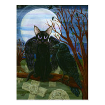 Der Mond-schwarze Katzen-Krähen-gotische Kunst-Pos