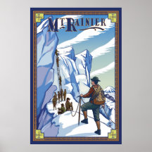 Der Mount Rainier - Eis-Klettern - Reise-Plakat