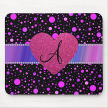 Der Polkapunkte des Monogramms lila rosa Herz Mousepad