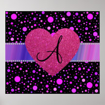 Der Polkapunkte des Monogramms lila rosa Herz Plakat