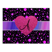 Der Polkapunkte des Monogramms lila rosa Herz Postkarte