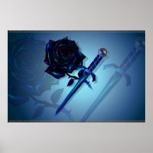 Der schwarze Rosen-und Dolch-Druck Plakate