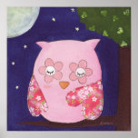 Der Sommer-Nacht einer rosa Eule im Baum-Plakat