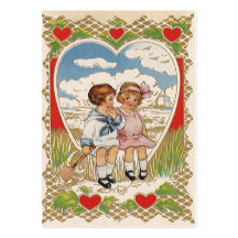 Der Vintage Tag des Valentines, Kinder teilen ein  Visitenkartenvorlage