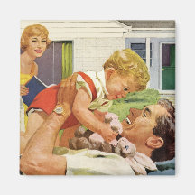 Der Vintage Vatertag, der glückliche Vati und der  Magnete