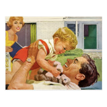 Der Vintage Vatertag, der glückliche Vati und der  Postkarten