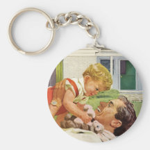 Der Vintage Vatertag, der glückliche Vati und der  Schlüsselanhänger