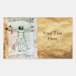 Der VITRUVIAN MANN, antikes Brown-Pergament Rechrteckaufkleber