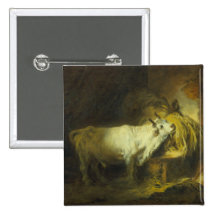 Der weiße Stier im stabilen (Öl auf Leinwand) Anstecknadelbuttons