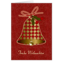 Deutsche Weihnachtskarte mit Glocke und Stechpalme