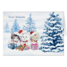 Deutsche Weihnachtskarte mit Kätzchen, Baum, stell