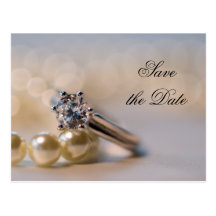 Diamant-Ring und Perlen-Save the Date Postkarte