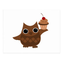 Die Eule und der kleine Kuchen Postkarte