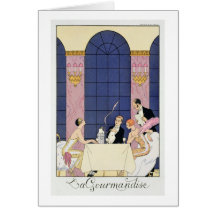 Die Gourmands, 1920-30 (pochoir Druck) Karte