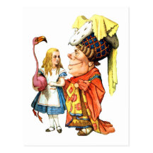DIE HERZOGIN TEACHES ALICE FLAMINGO CROQUET POSTKARTE