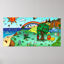 Die idyllische Landschaft der Kinder -- Paradies Plakat