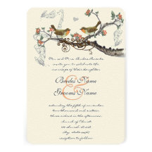 Die Koralle u. graue Vintage Vögel, die Wedding si Individuelle Einladungskarten