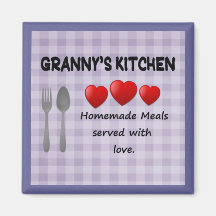 Die Küchen-lila Gingham-Magnet der Oma Kühlschrankmagnet