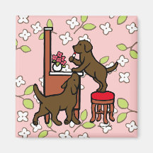 Die Schokoladen-Labrador-Welpen-Duo der Mammas Magnete