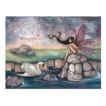 Die Treffpunkt-Fee-und Schwan-Fantasie-Kunst Postkarte