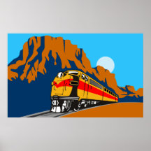 Dieselzugreise-Wüstenszene mit Schluchten Plakat