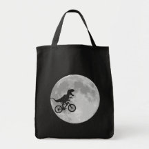 Dinosaurier auf einem Fahrrad im Himmel mit Mond Tragetaschen