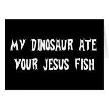 Dinosaurier isst Jesus-Fische Karte