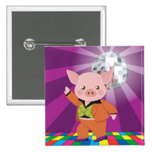 Discoschwein auf dem Tanzboden Button
