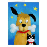 Dog with Bone & Cat Fun Greeting Card Wenskaarten