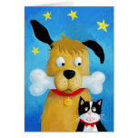 Dog with Bone & Cat Greeting Card Wenskaarten