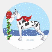 Dogge-Weihnachtspost-Harlekin Runde Sticker