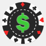 DOLLAR-ZEICHEN-POKER-CHIP RUNDE STICKER