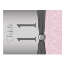 Doppelseitige rosa und graue Damast-Tischnummer Postkarten