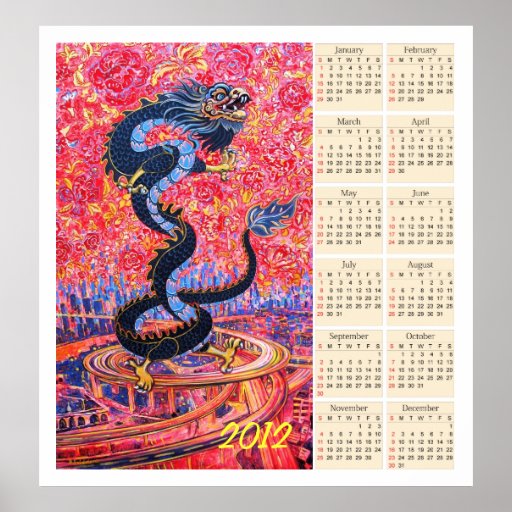 Drache-Blumen-Kalender-Plakat 2012