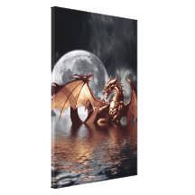 Drache-u. Mond-Fantasie-Kunst-Druck Gespannte Galerie Drucke