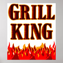 Druck Grill-König-Red Flames BBQ Saying Plakate