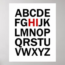 Druck oder Plakat des Alphabetes HI in Schwarzem u