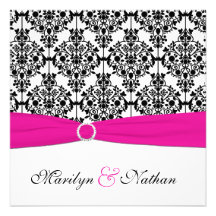 DRUCKband Rosa-weiße schwarze Damast-Hochzeit Personalisierte Einladung